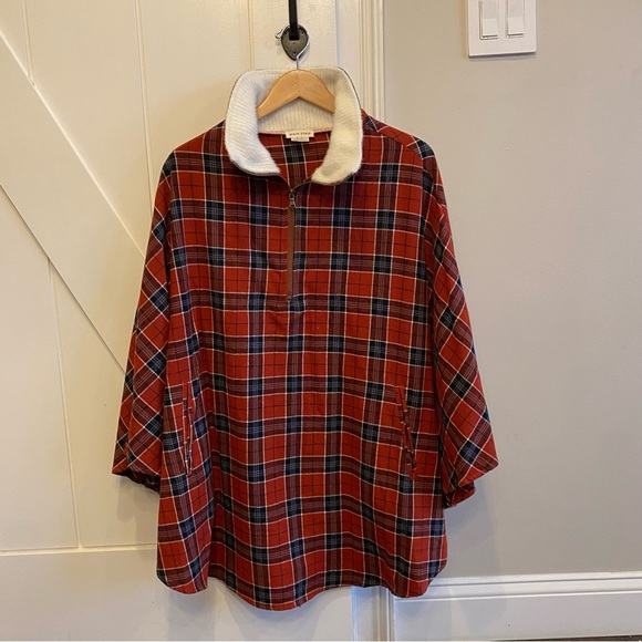 Mainstrip Rust Plaid Zipper Front Pocket Poncho-NWOT - Picture 2 of 3